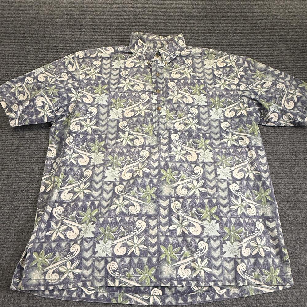 Kahala Hawaiian Shirt Mens XL Blue Green Floral Cotton Short Sleeve Aloha USA